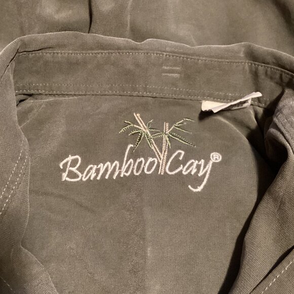 Bamboo Cay Men's Green Embroidered‎ Tropical Shirt Size L Short Sleeve Modal - Picture 7 of 8